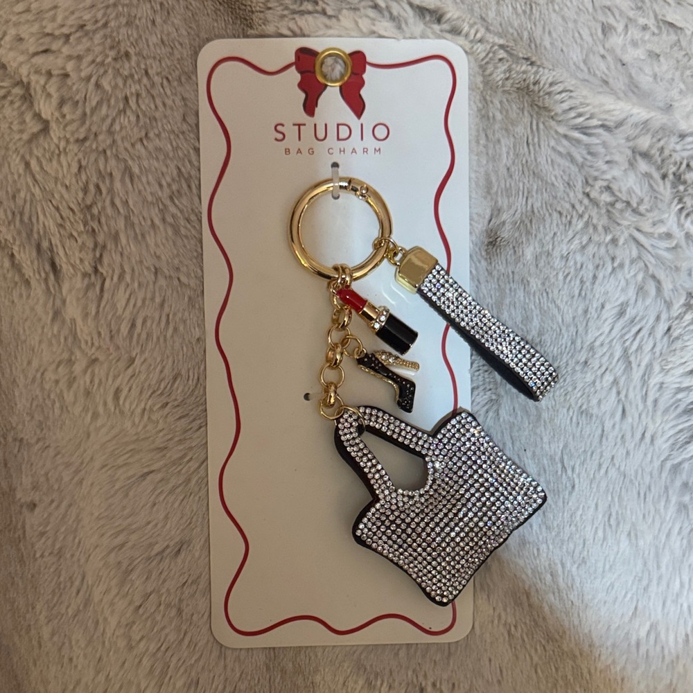 Studio Rhinestone Keychain with Gold Accents